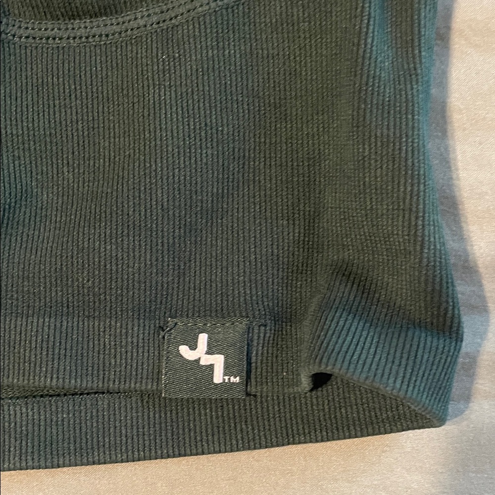 JoyLab Dark Green Ribbed Racerback Snap Crop Tank - Picture 2 of 3